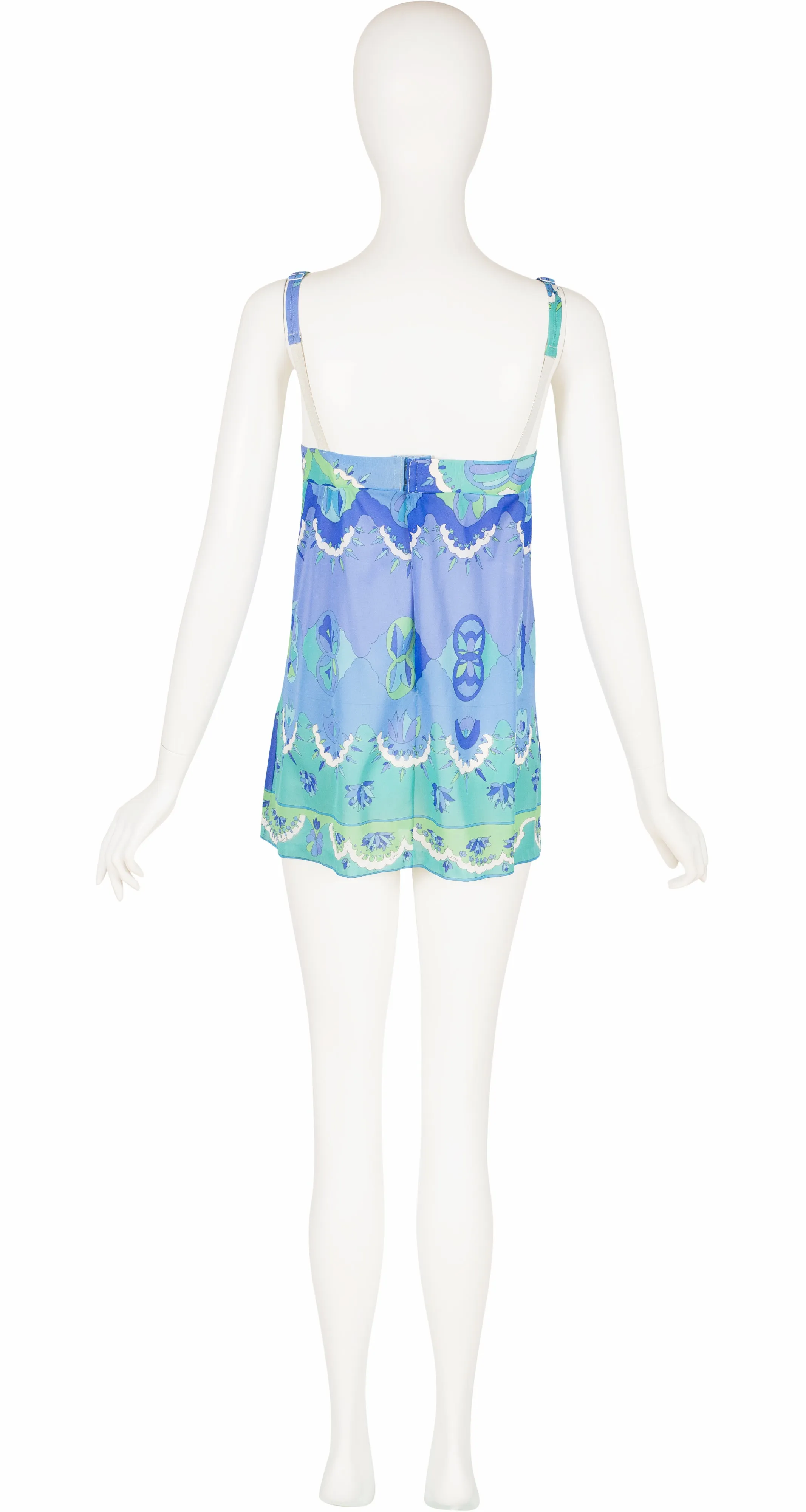 1960s Blue Printed Nylon Mini Slip Dress