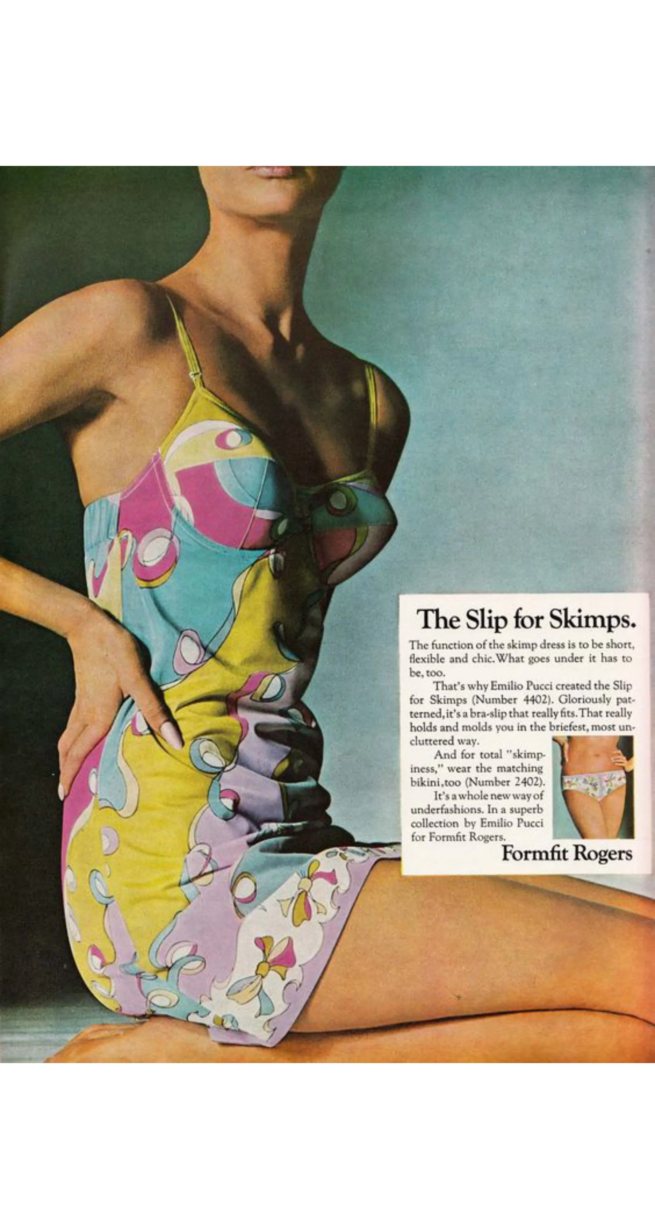 1960s Blue Printed Nylon Mini Slip Dress
