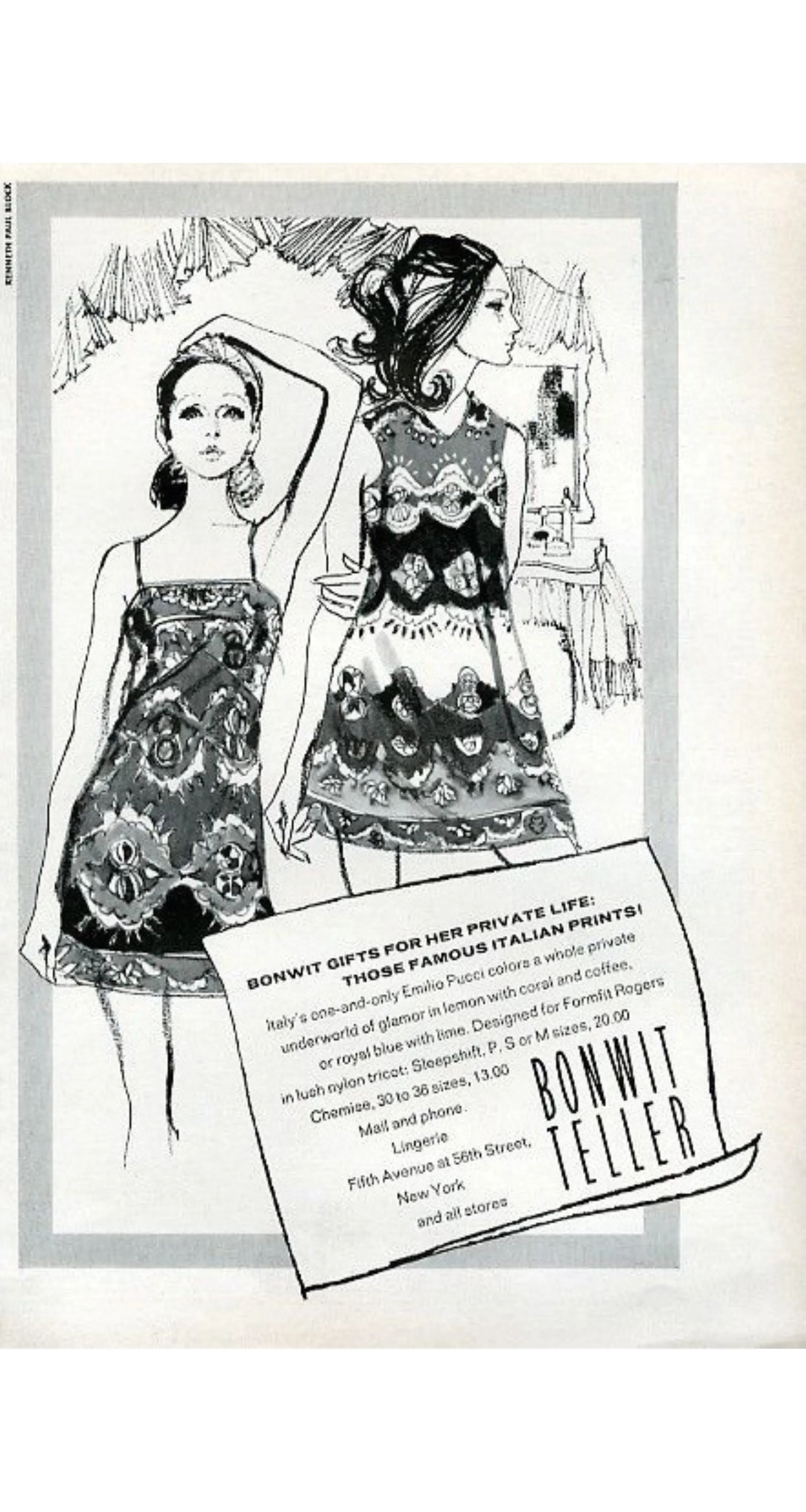 1960s Blue Printed Nylon Mini Slip Dress
