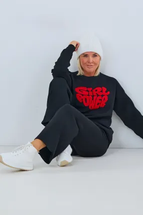2-Teiler Pulli und Hose - GIRL POWER, schwarz
