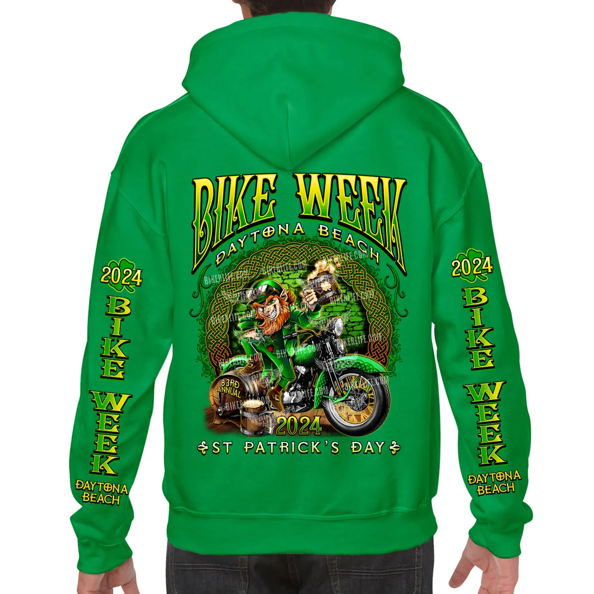 2024 Bike Week Daytona Beach St. Paddy's Celtic Leprechaun Pullover Hoodie