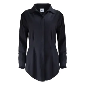 Aida Cotton Blouson Button-Down Dress - Black