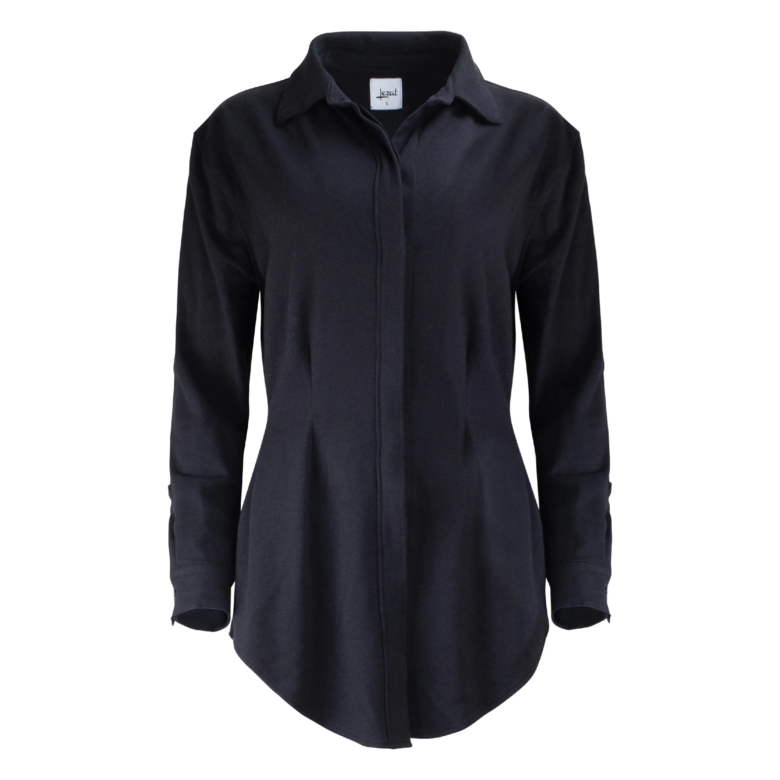 Aida Cotton Blouson Button-Down Dress - Black