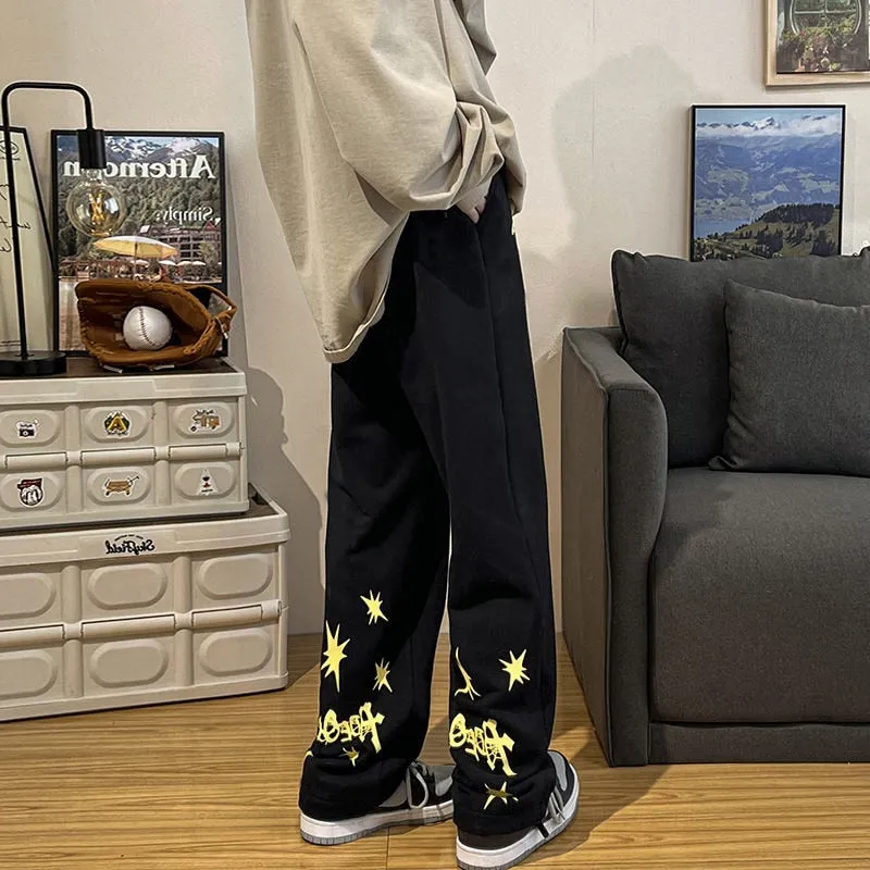 Autumn Fashion Graphic Men's Pants Streetwear Wide Leg Gothic Hip Hop Male Casual Trousers Large Size Pants