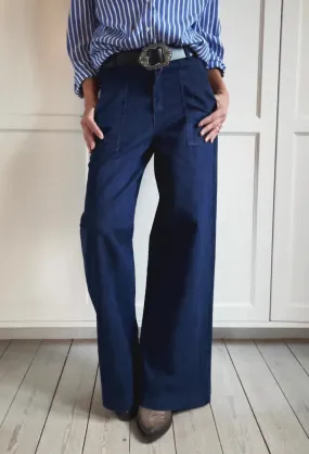BAGGY CHINO WITH BIG POCKETS - DENIM BLUE