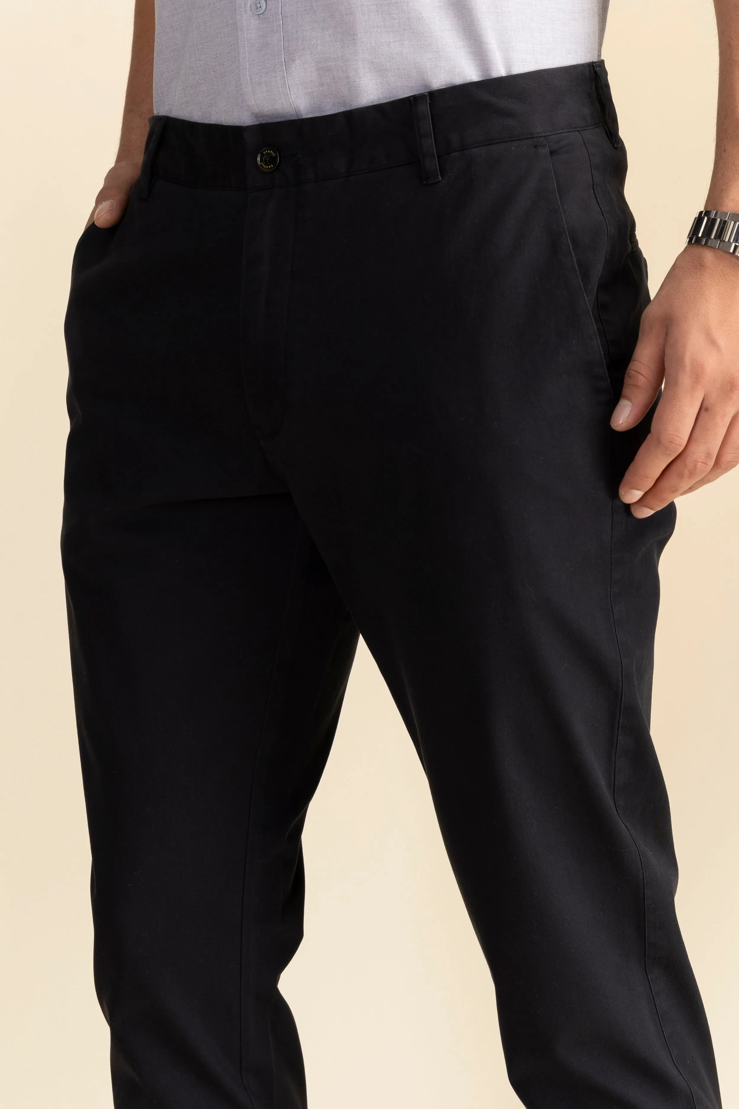 Black Cotton Stretch Chinos