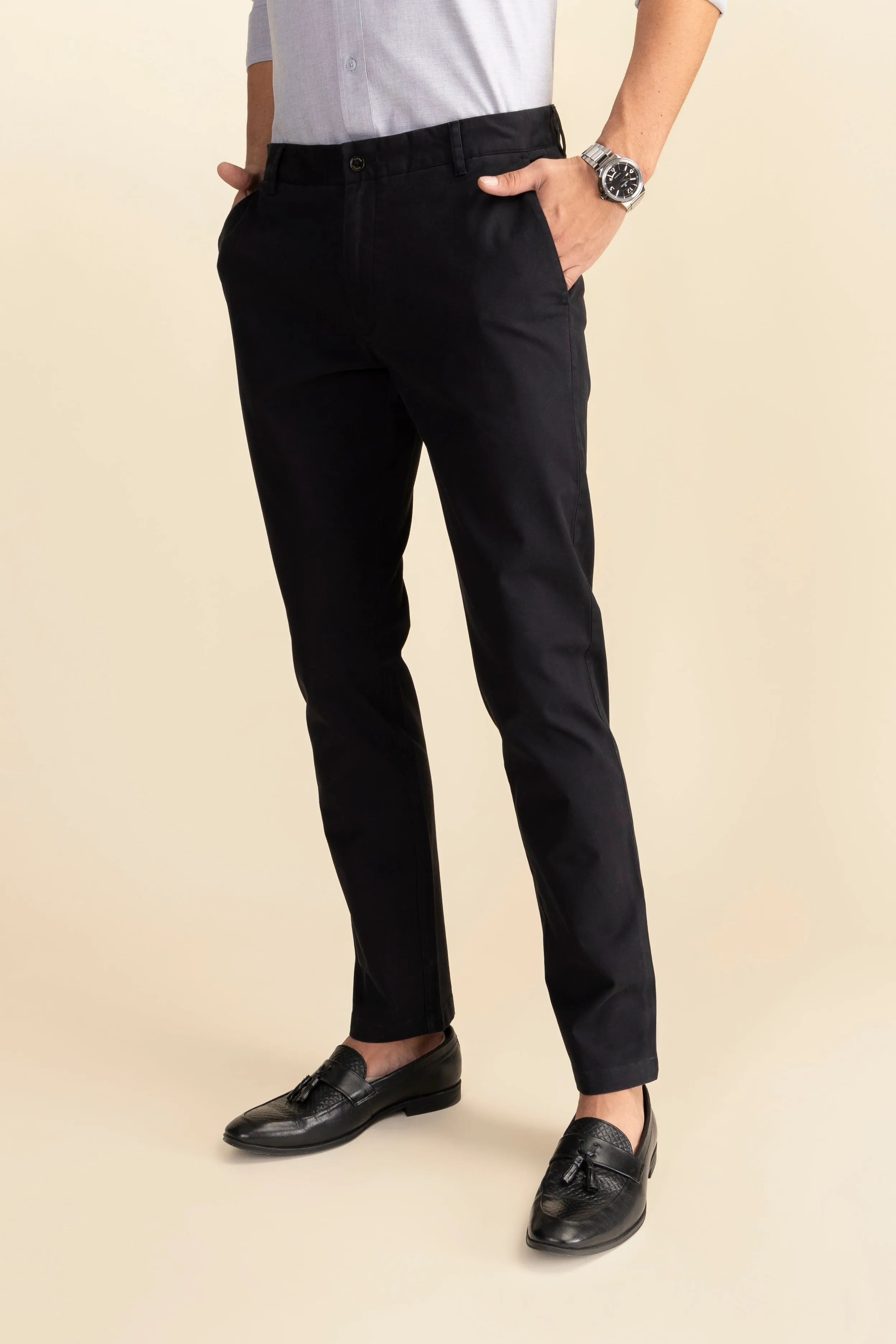 Black Cotton Stretch Chinos