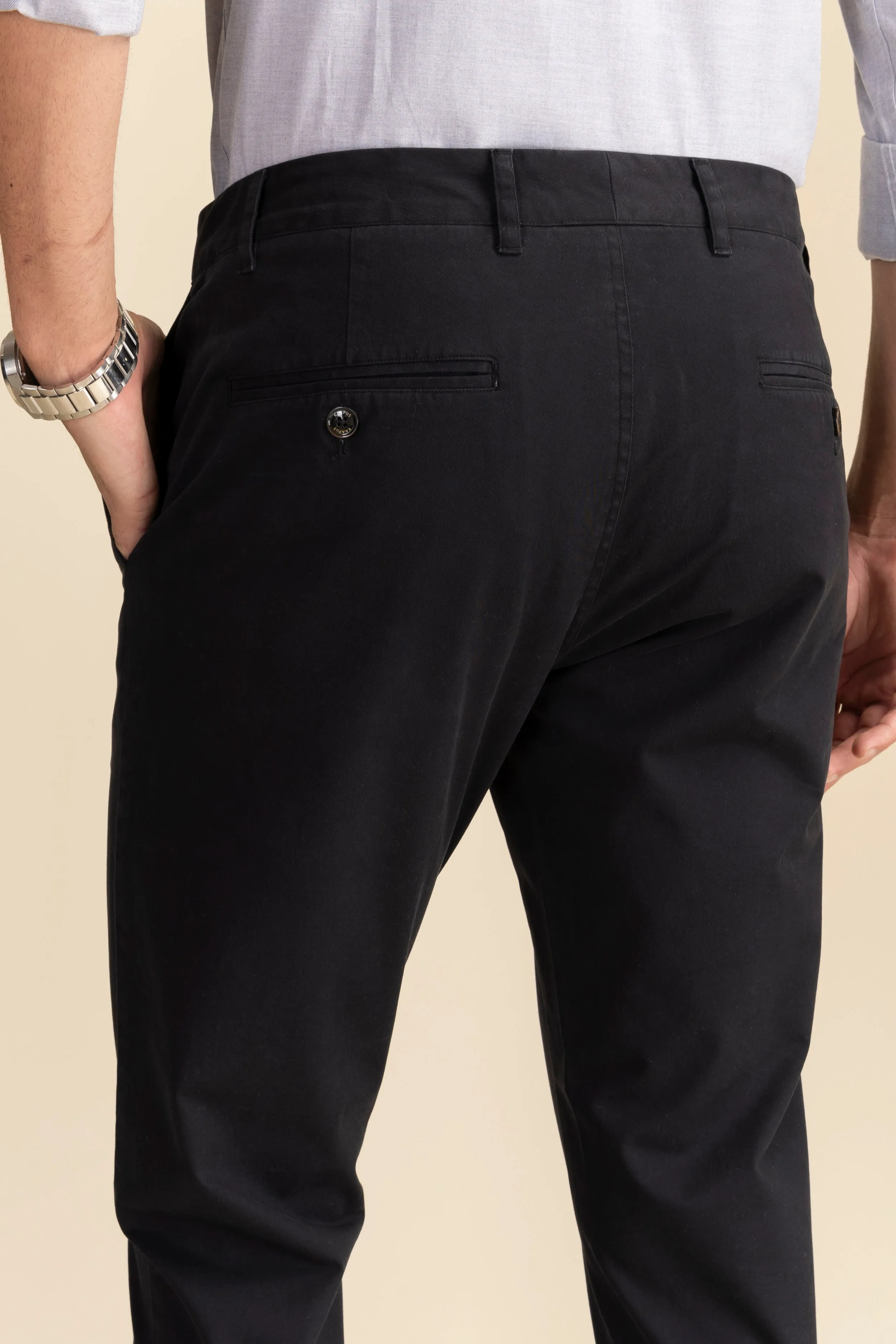 Black Cotton Stretch Chinos