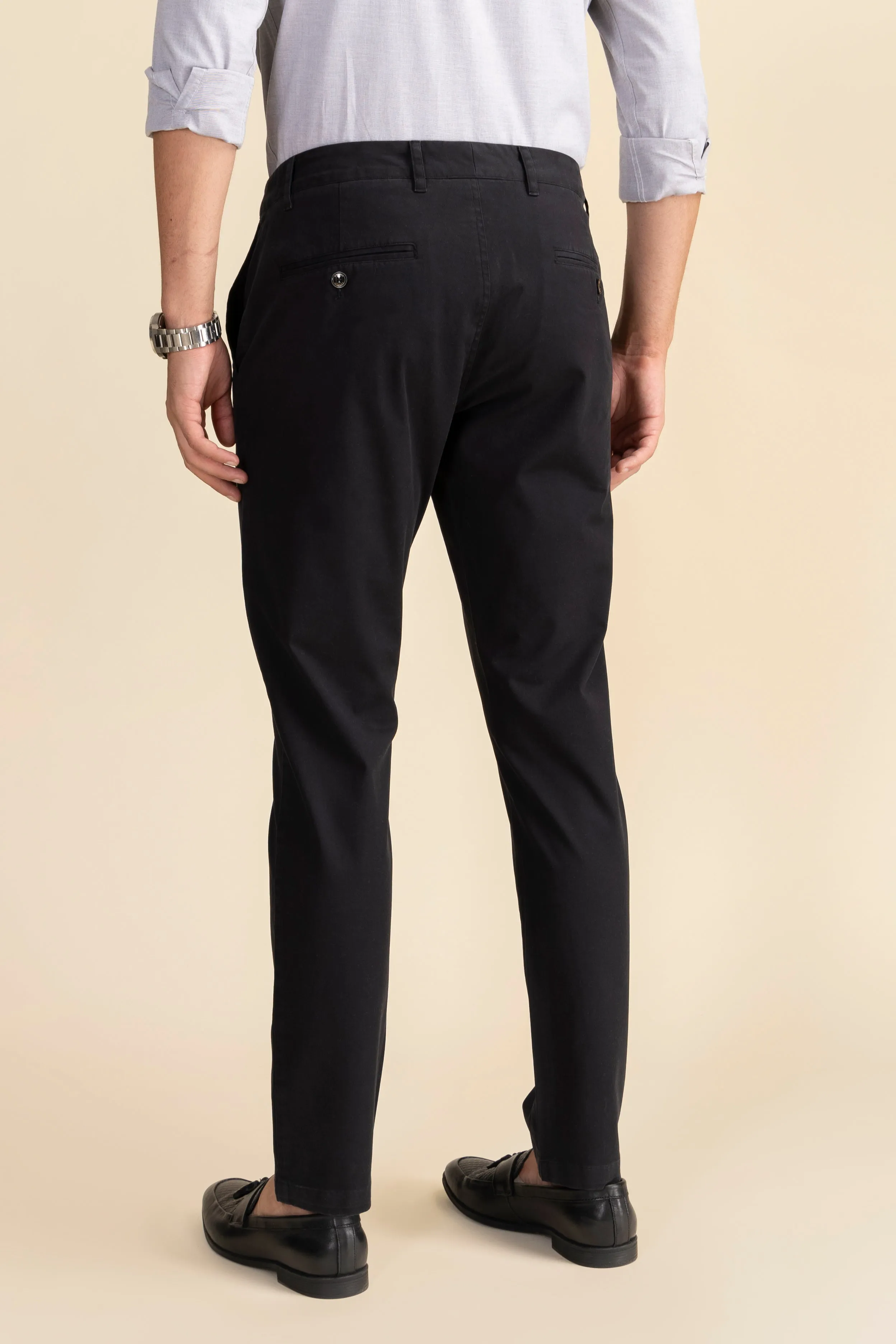 Black Cotton Stretch Chinos