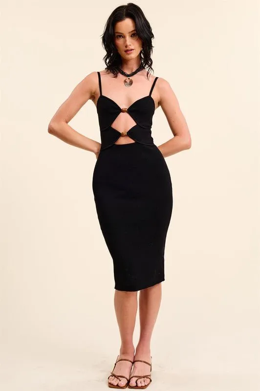Black Layered Bodycon Midi Dress