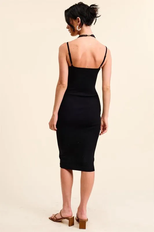 Black Layered Bodycon Midi Dress