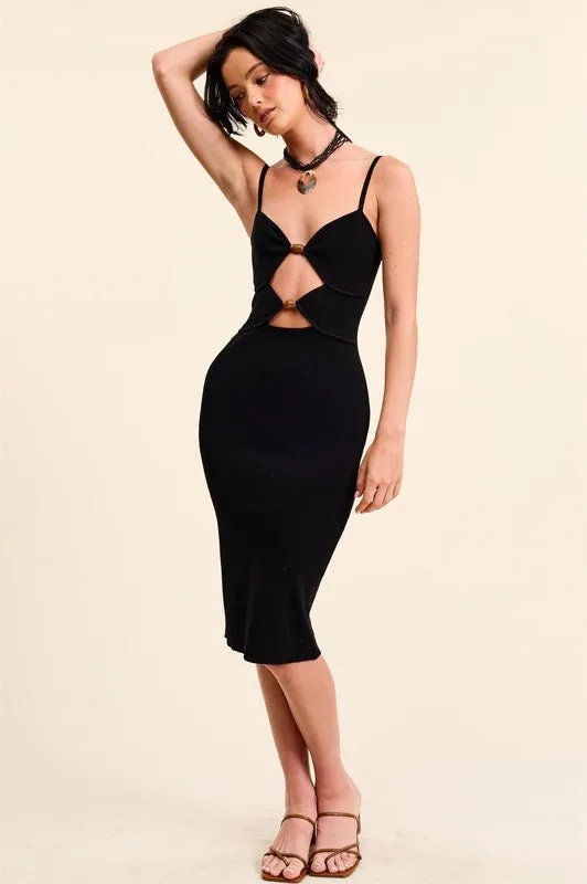 Black Layered Bodycon Midi Dress