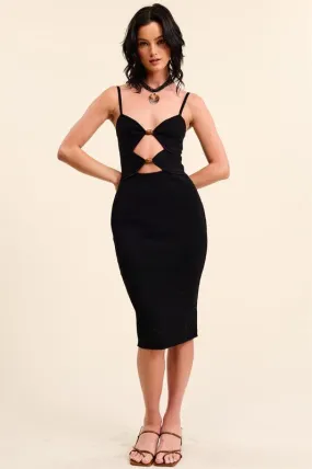 Black Layered Bodycon Midi Dress