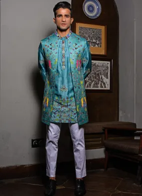 Blue Bird Embroidered Jacket Set