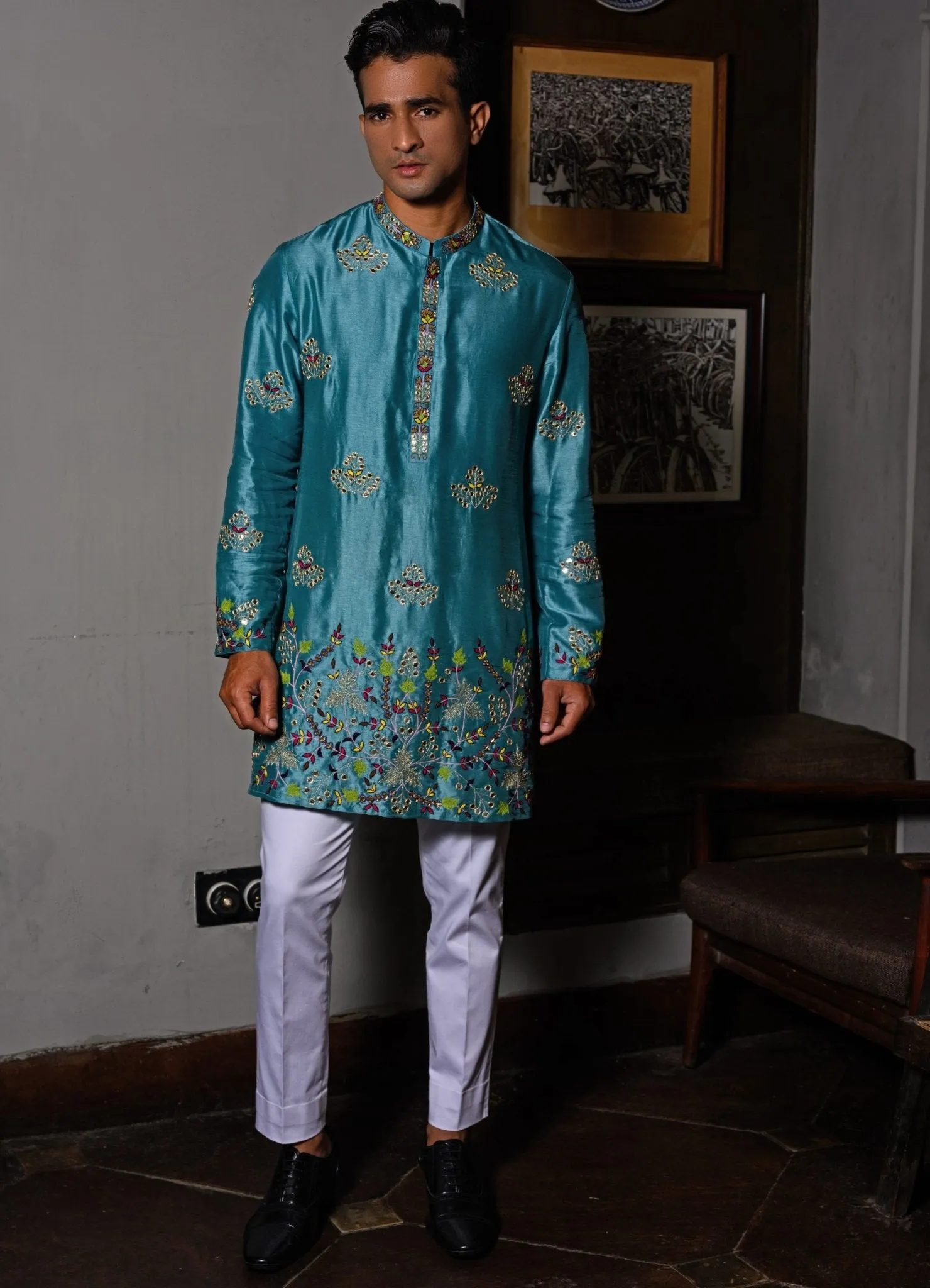 Blue Bird Embroidered Jacket Set