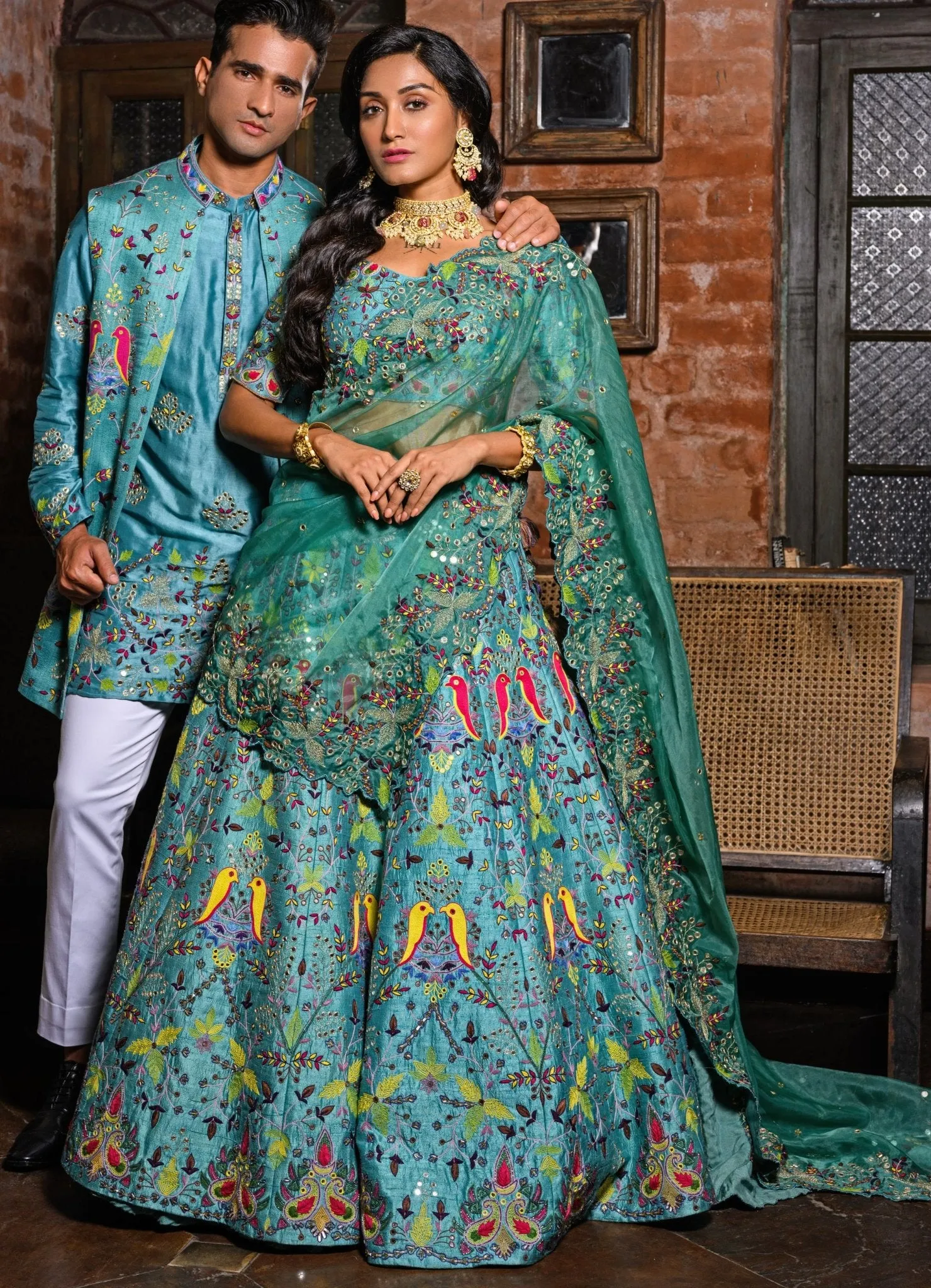 Blue Bird Embroidered Jacket Set
