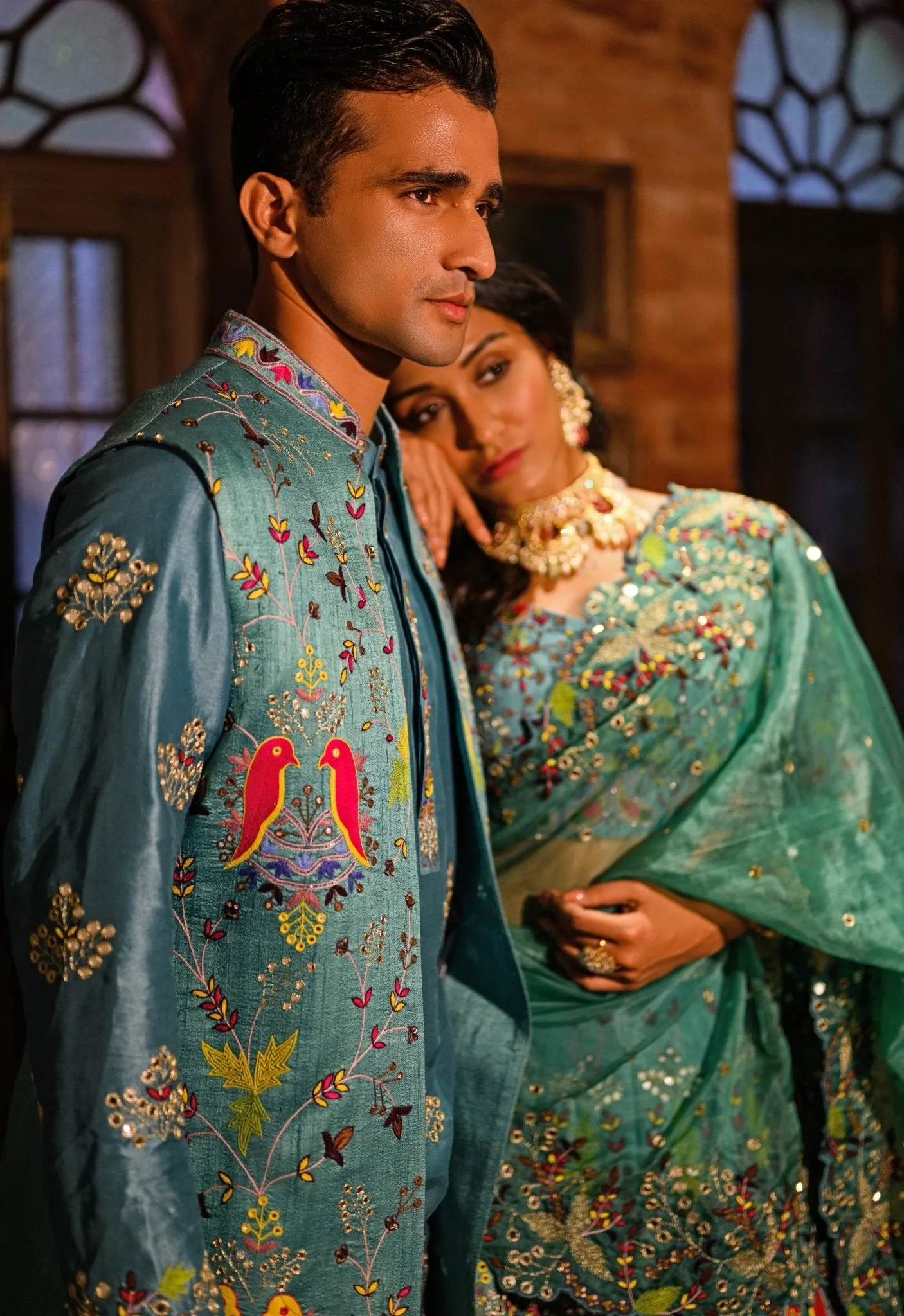 Blue Bird Embroidered Jacket Set