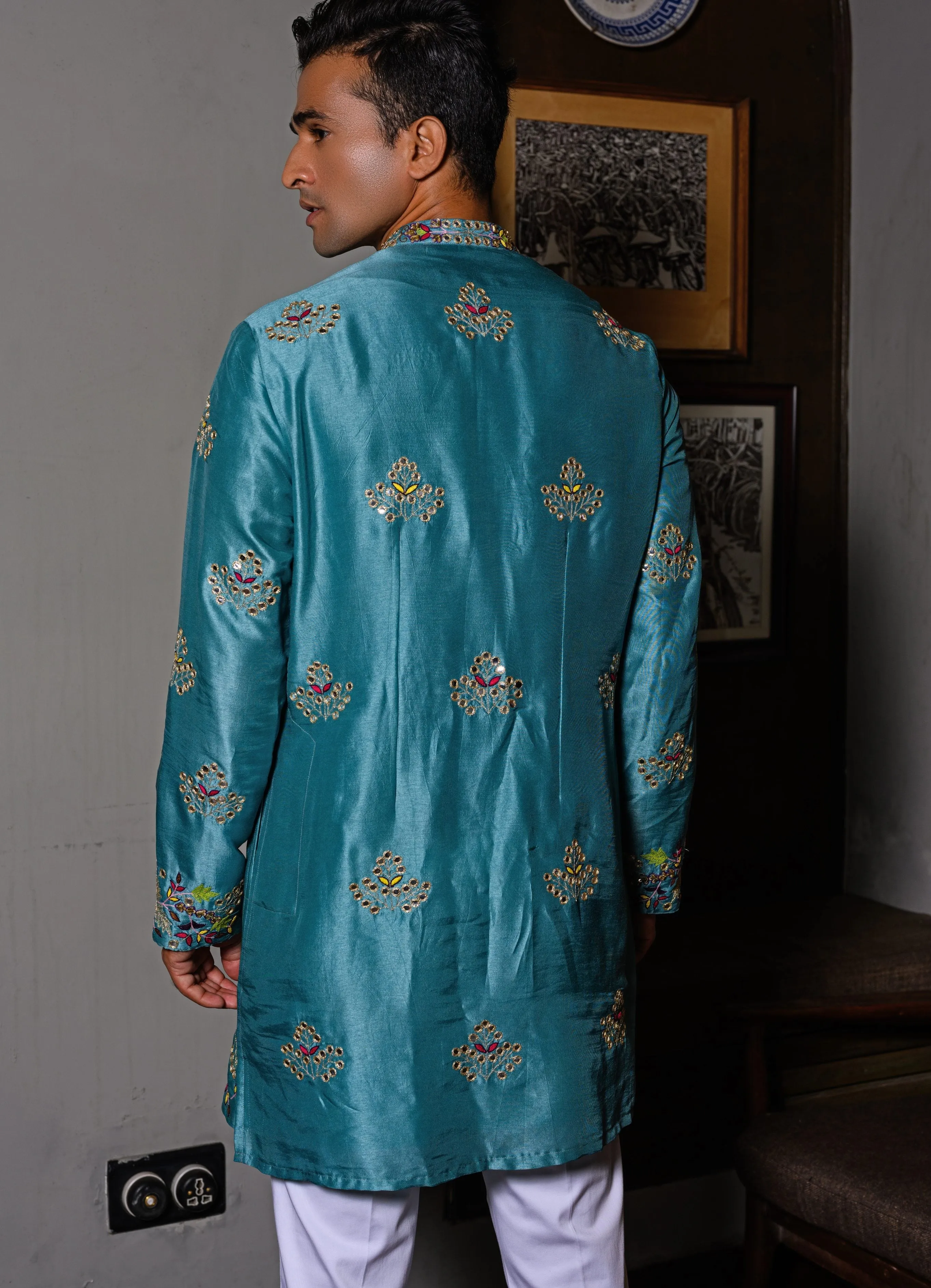 Blue Bird Embroidered Jacket Set