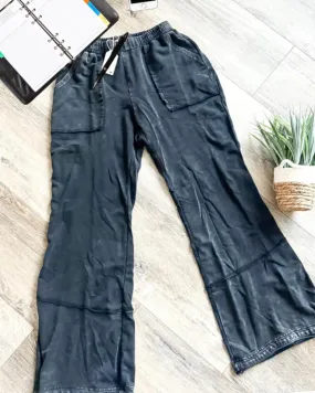 Casual Acid Wash Black or Purple Wide Leg Lounge Pants with Pockets