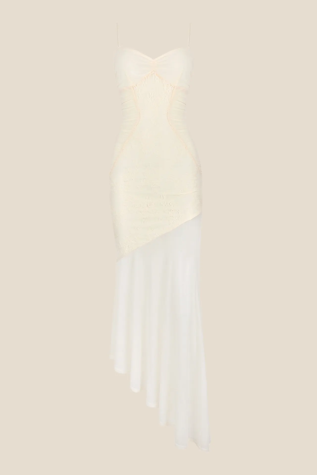 Cream Lace Chiffon Patchwork Irregular Long Dress