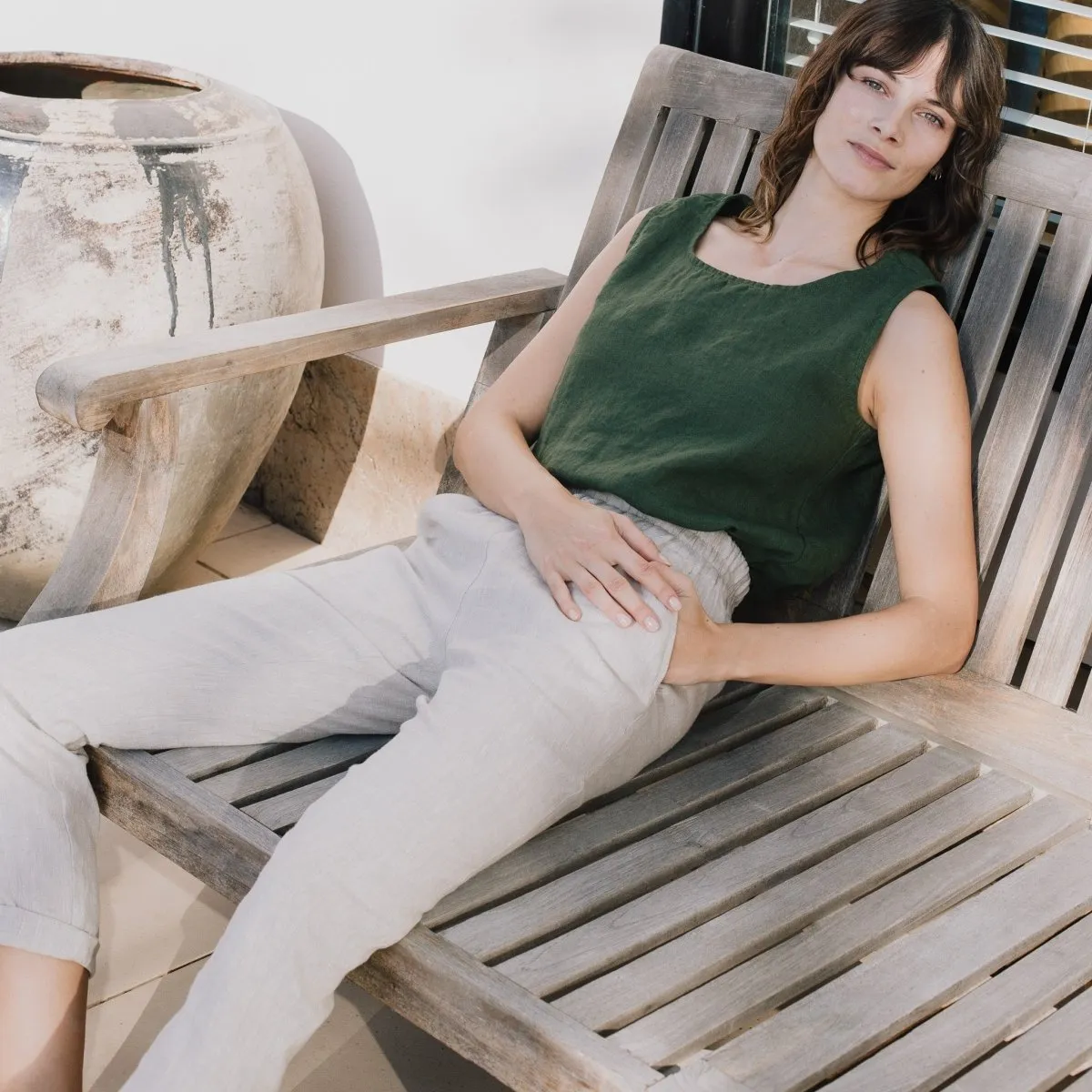 CU: CUSTOMIZED ATHENS-2 linen pants (Size: S/M; Color: Bronze Brown)