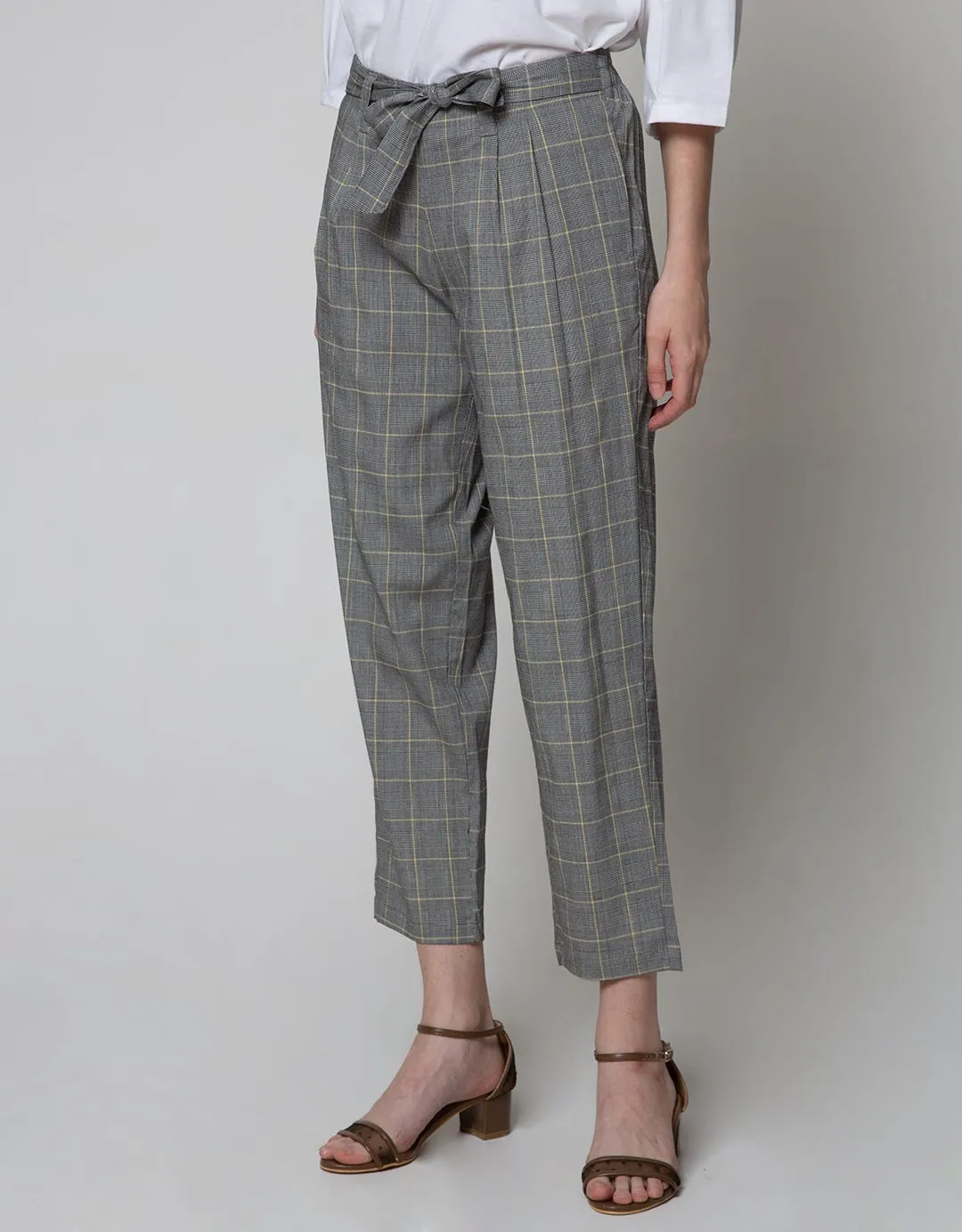 Details Long Pants Tapered W Shell Fabric Belt Gingham Patte