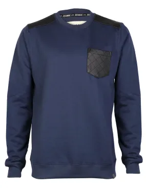 Dissident Butler leather panel sweater in Midnight Blue