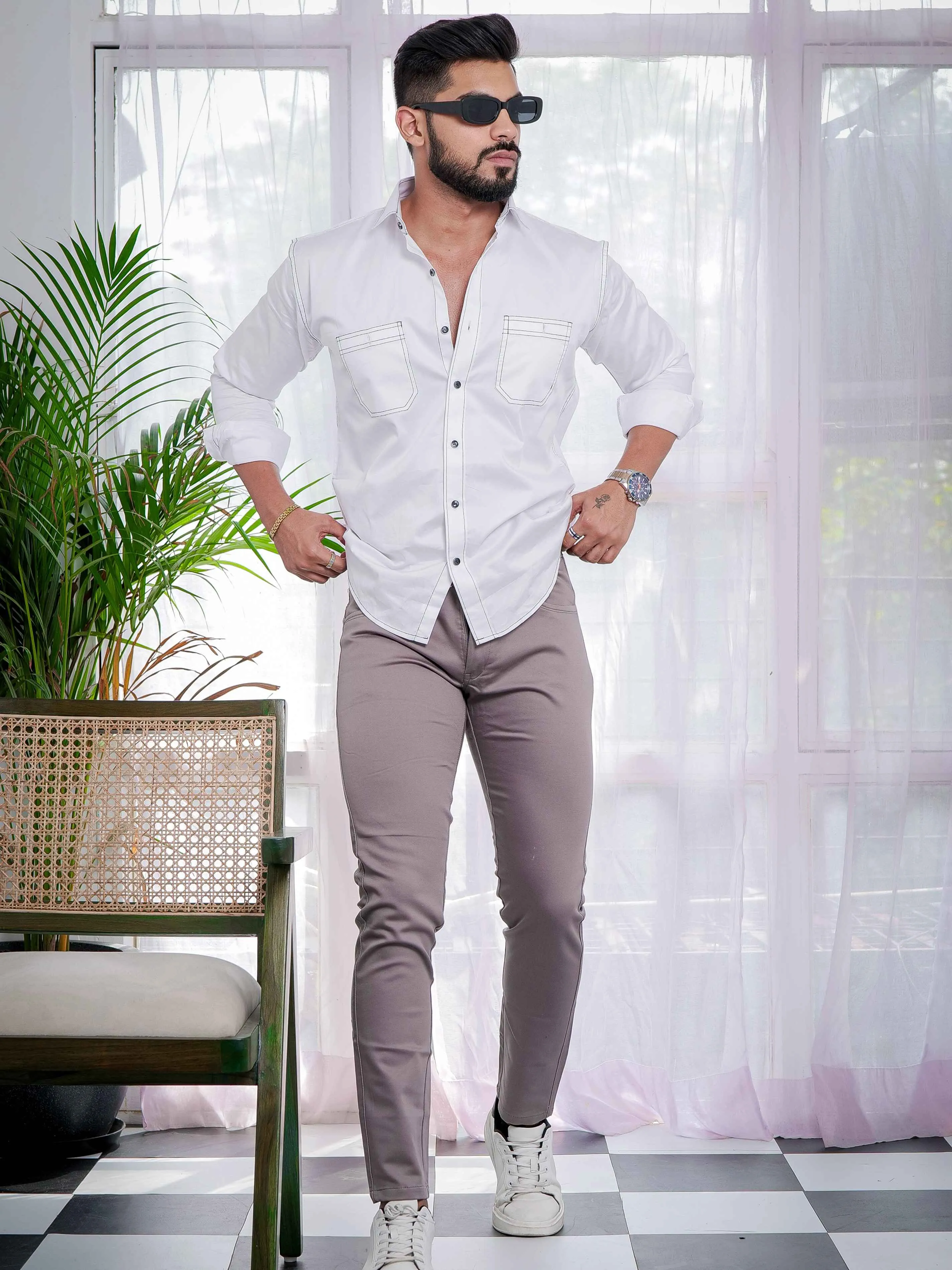 Dusky Purple Stretch Cotton Chinos
