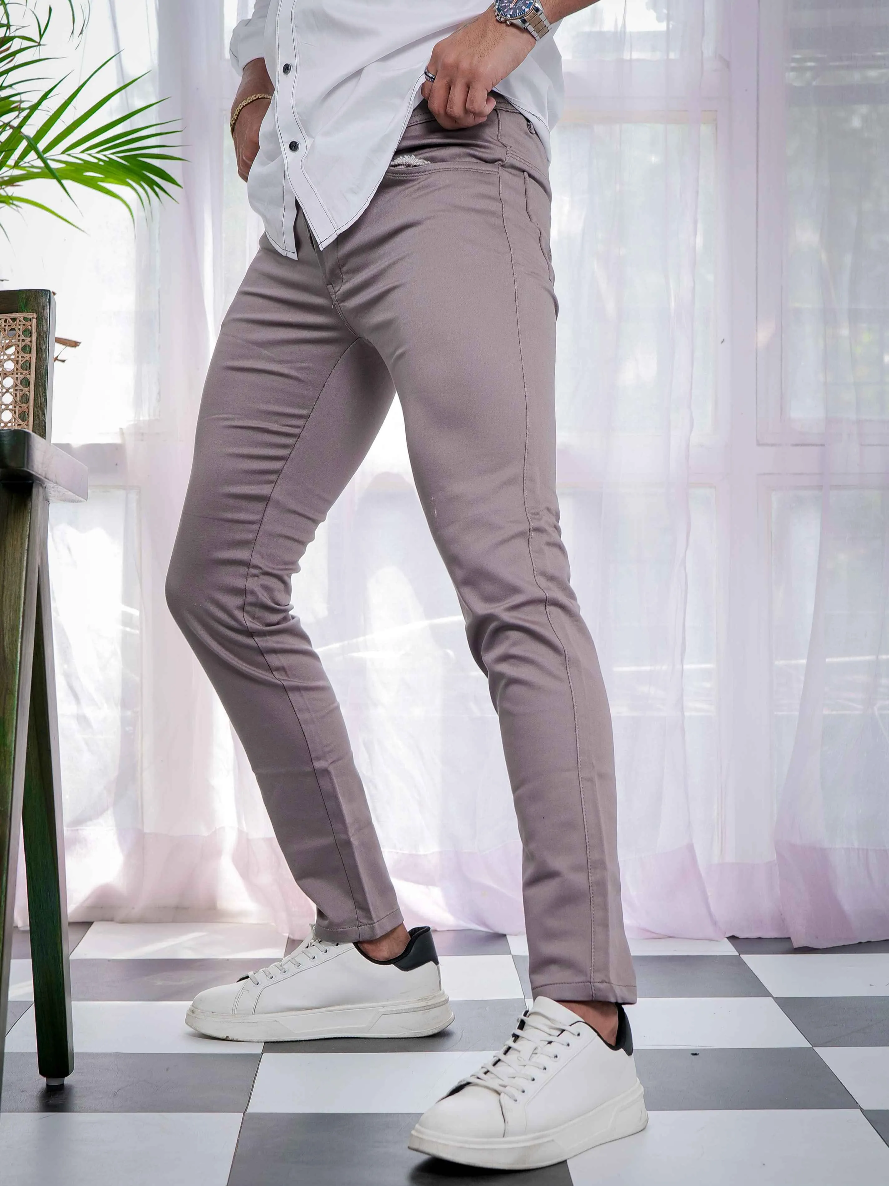 Dusky Purple Stretch Cotton Chinos