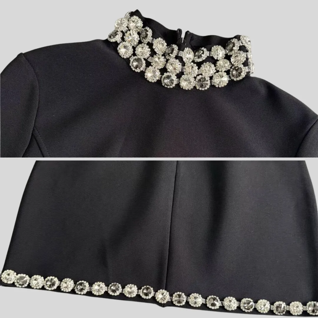 Elegant Diamond Mini Dress - Black