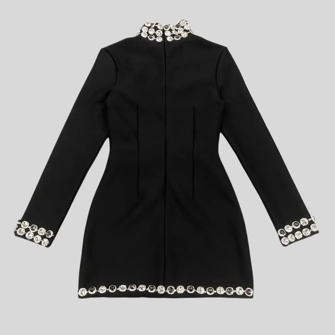Elegant Diamond Mini Dress - Black