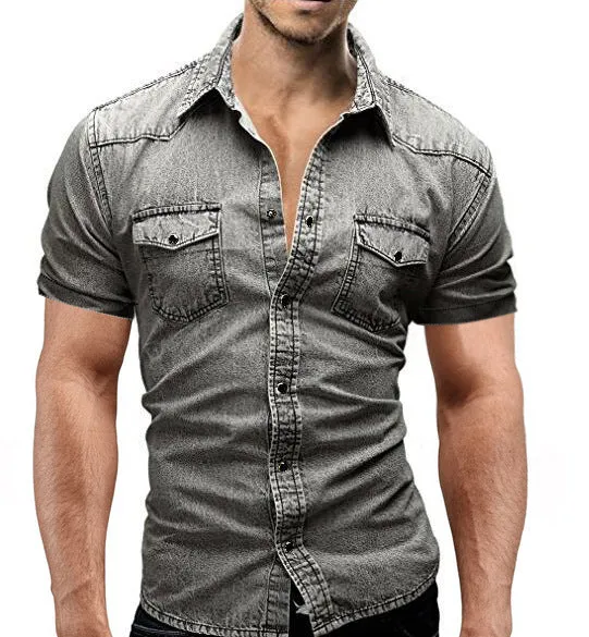 Fashion Men's Simple Short-sleeved Denim Shirt