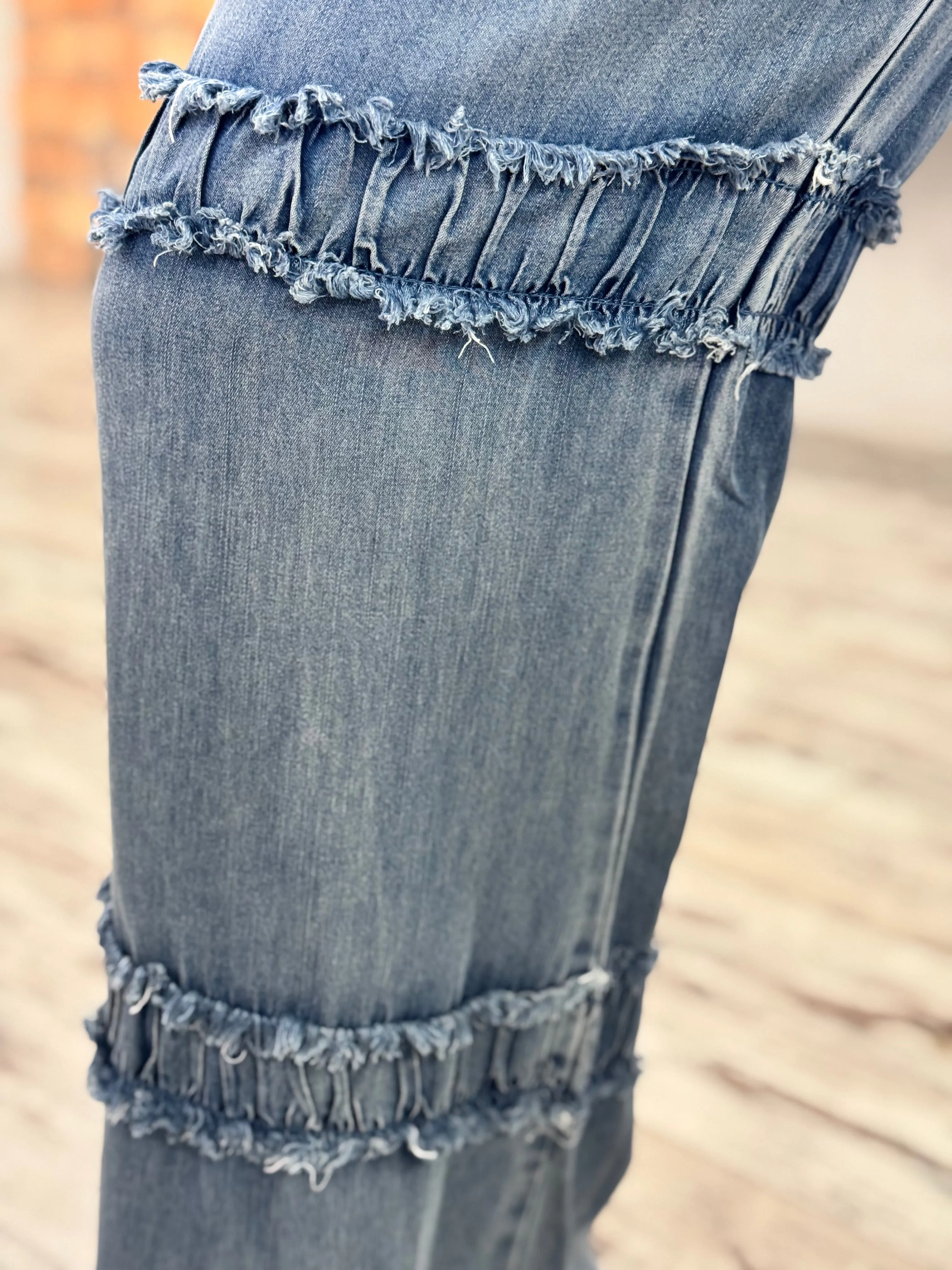 Frayed Ruffle Wide Leg Tencel Pants