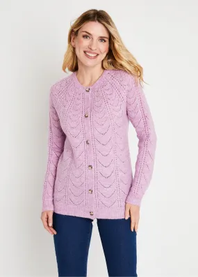 Gilet cardigan boutonné chiné ajouré col rond