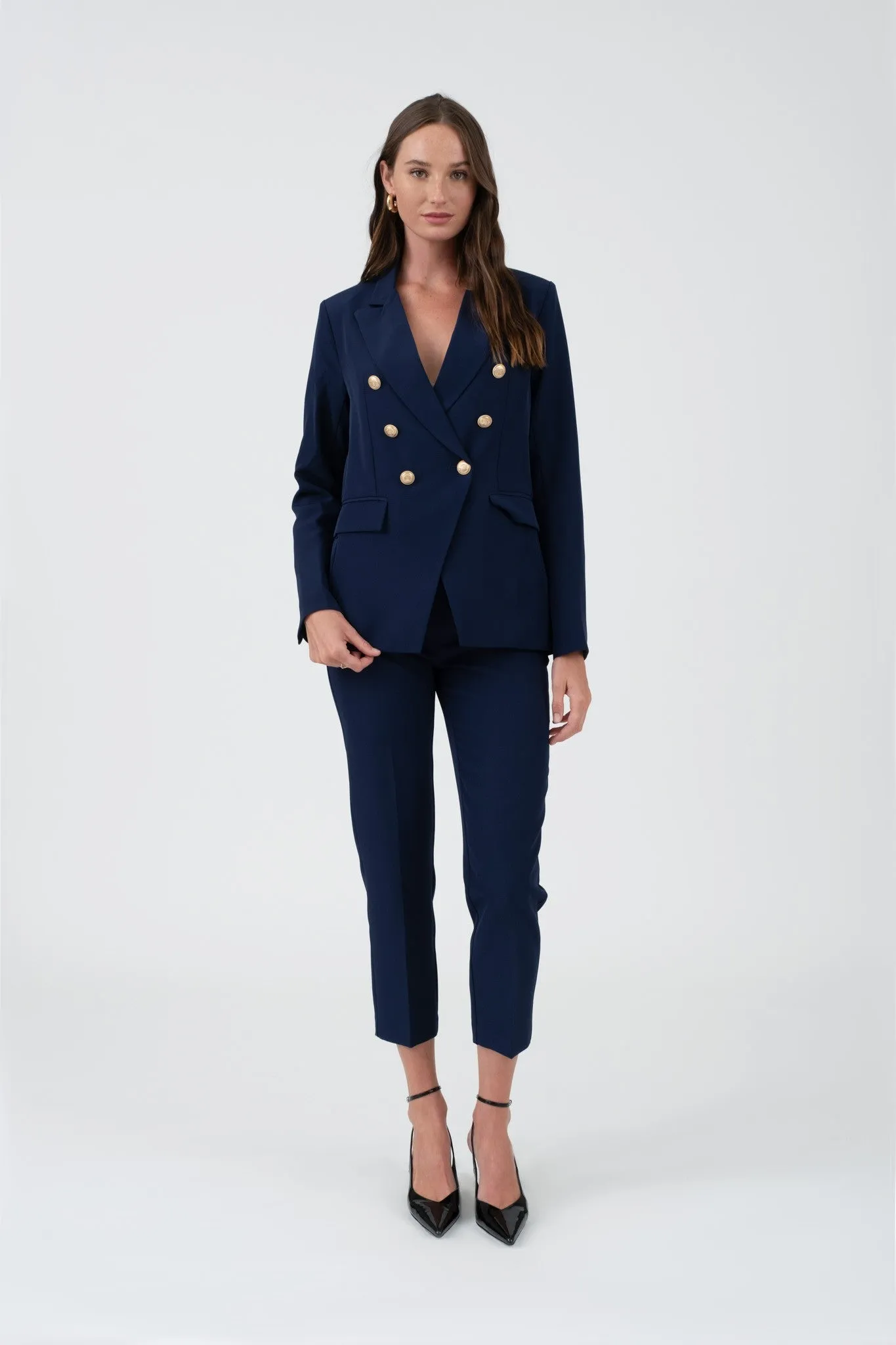 gold button mid rise pants