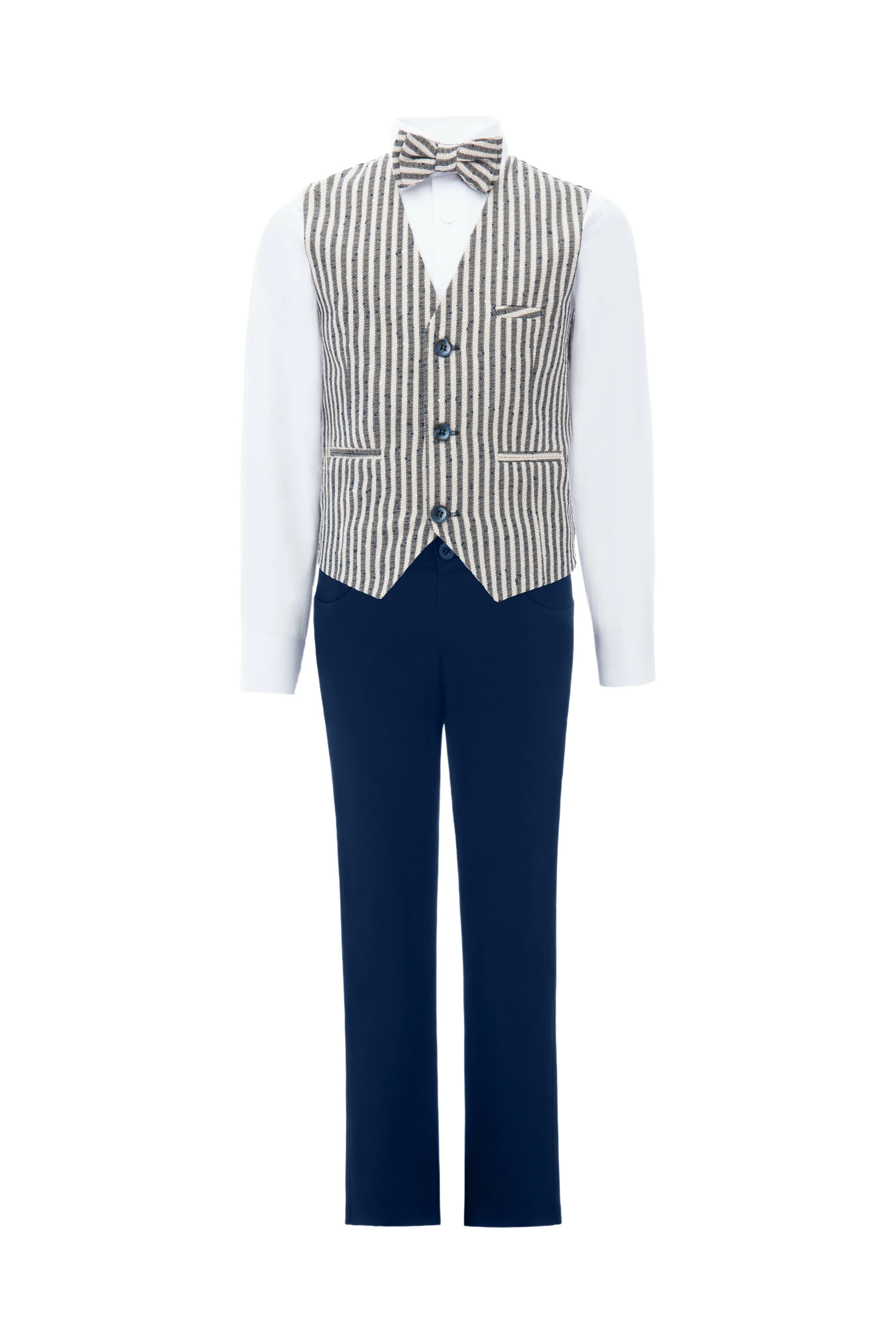 Gray Ruggero Striped Vest Outfit Set