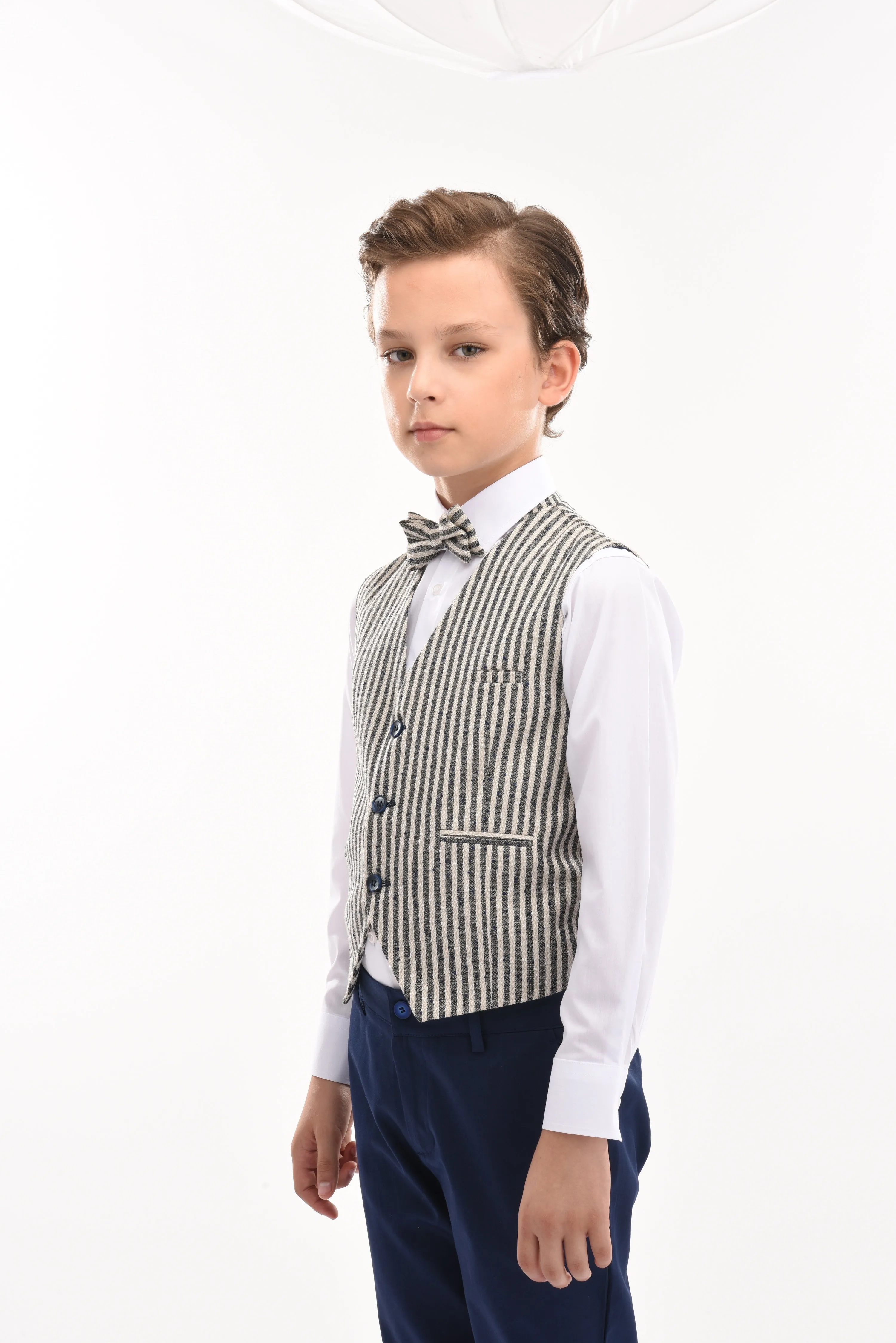 Gray Ruggero Striped Vest Outfit Set