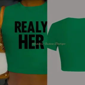 Green & Black Really Her Crop Top T-Shirt