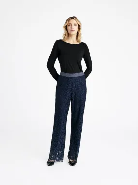 Gustav Bay Navy Wide Leg Lace Trousers