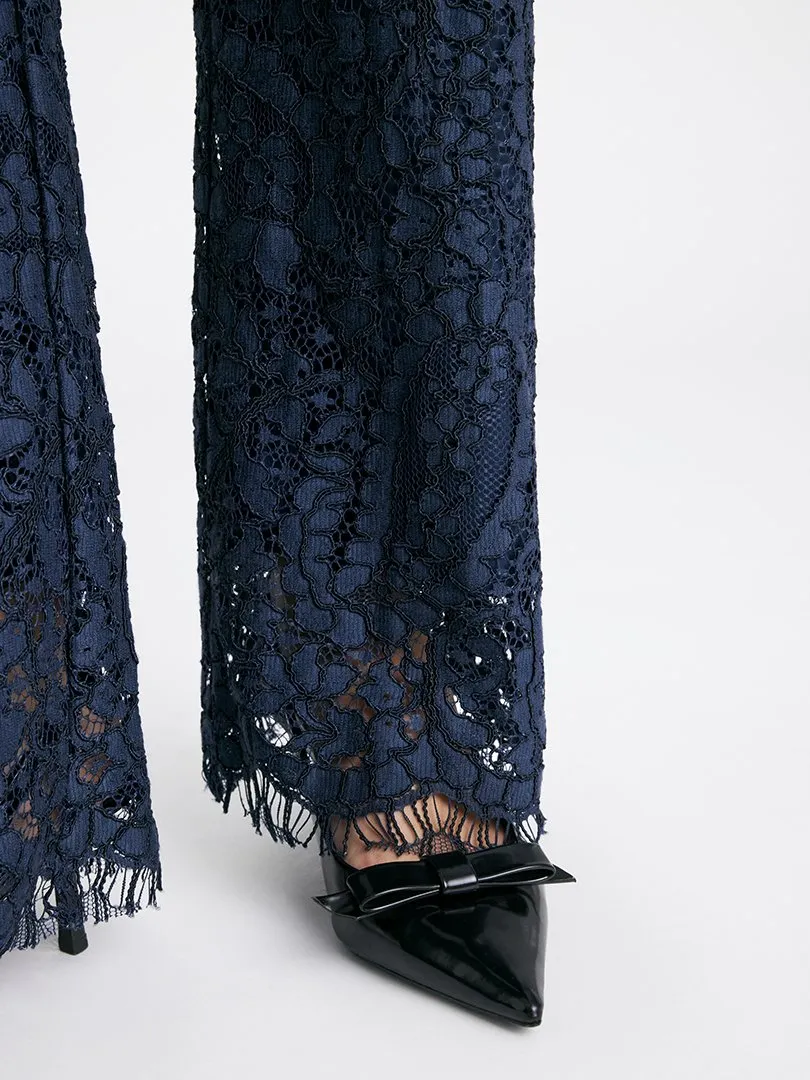 Gustav Bay Navy Wide Leg Lace Trousers