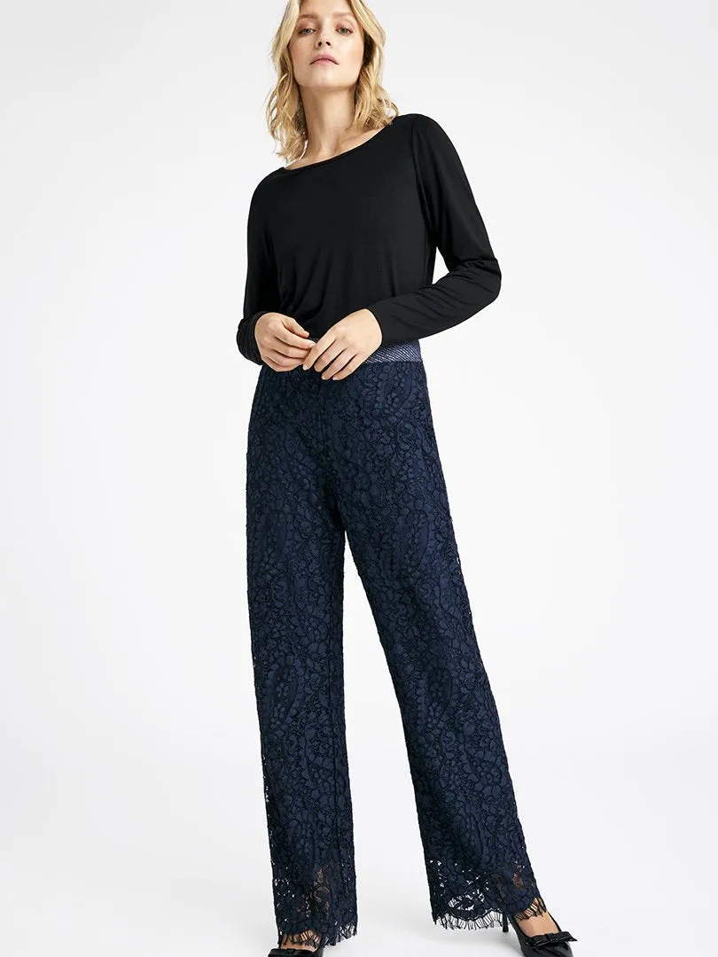 Gustav Bay Navy Wide Leg Lace Trousers
