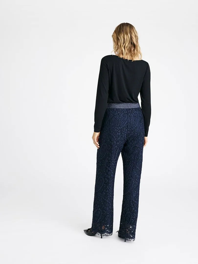 Gustav Bay Navy Wide Leg Lace Trousers