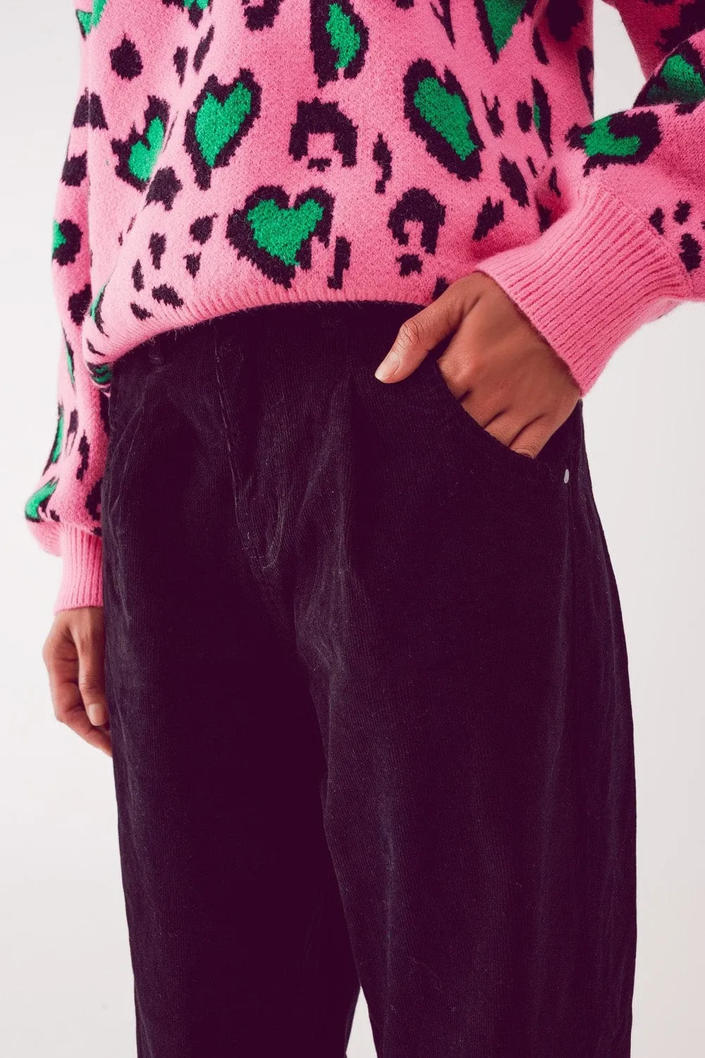 High Rise Slouchy Mom Pants In Black Cord