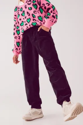 High Rise Slouchy Mom Pants In Black Cord