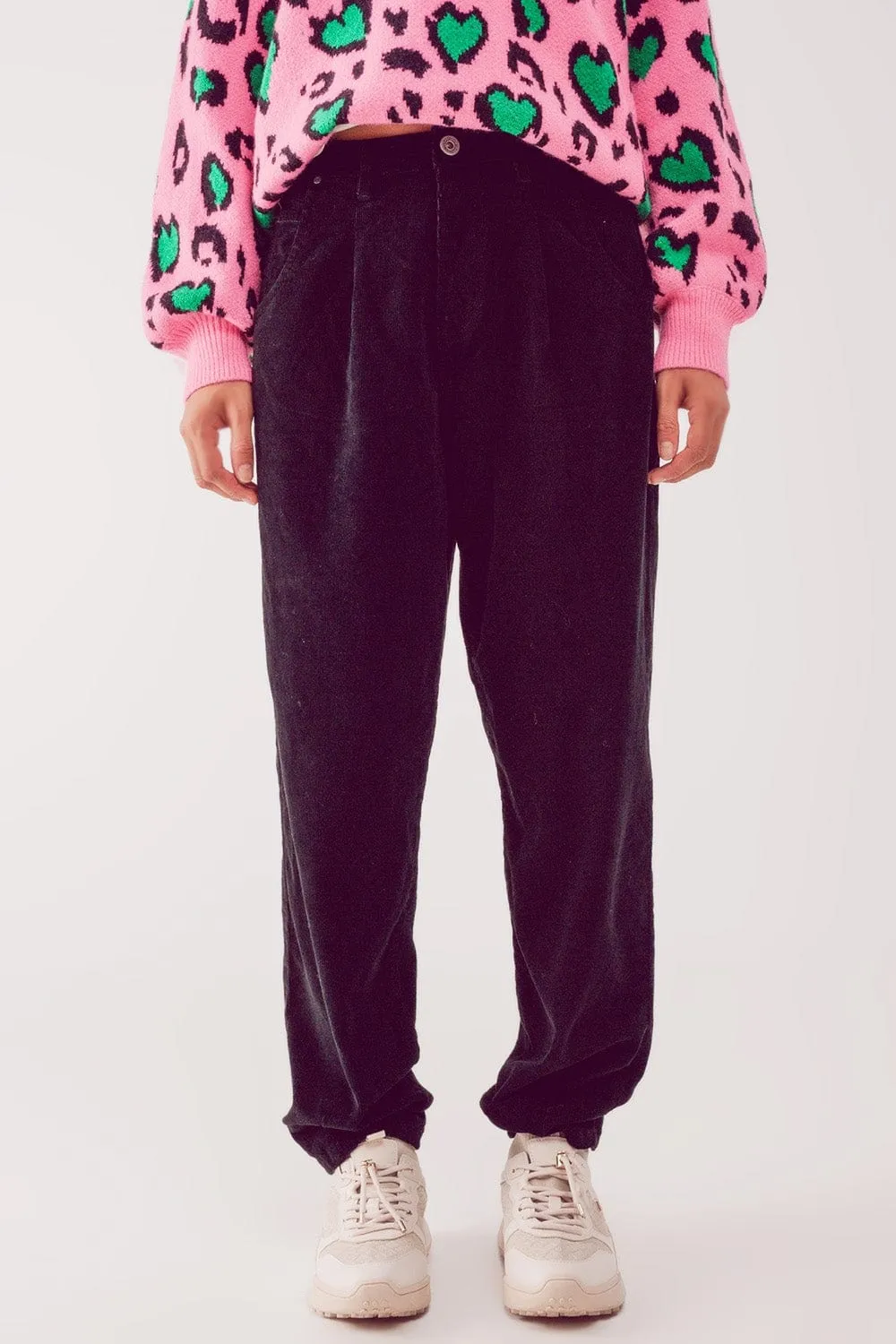 High Rise Slouchy Mom Pants In Black Cord