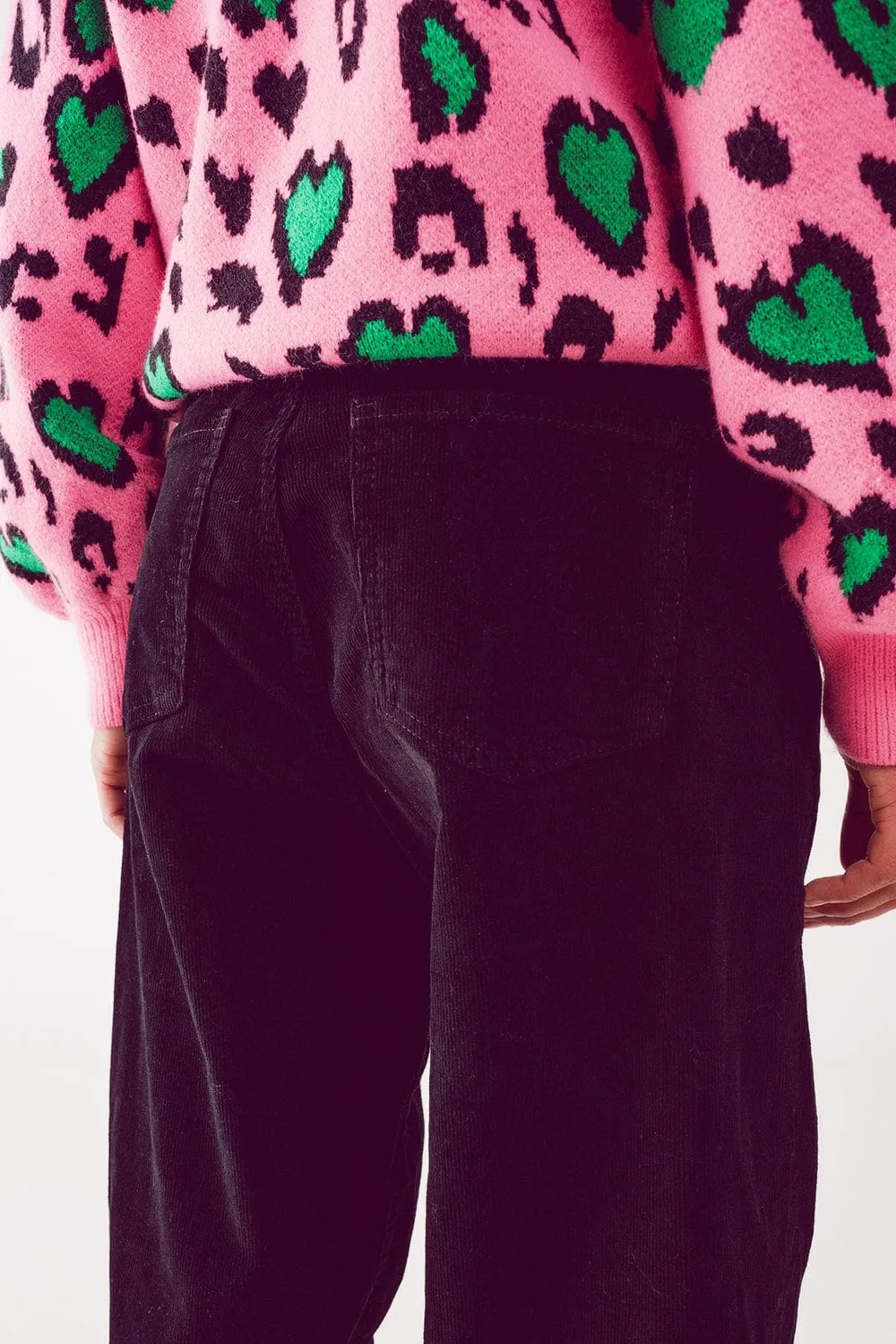 High Rise Slouchy Mom Pants In Black Cord
