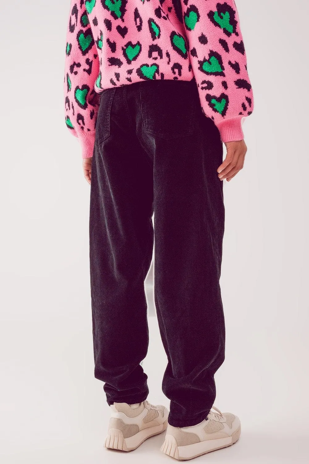 High Rise Slouchy Mom Pants In Black Cord