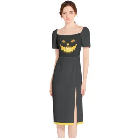 Jack O Lantern Split Thigh Midi Bodycon Dress