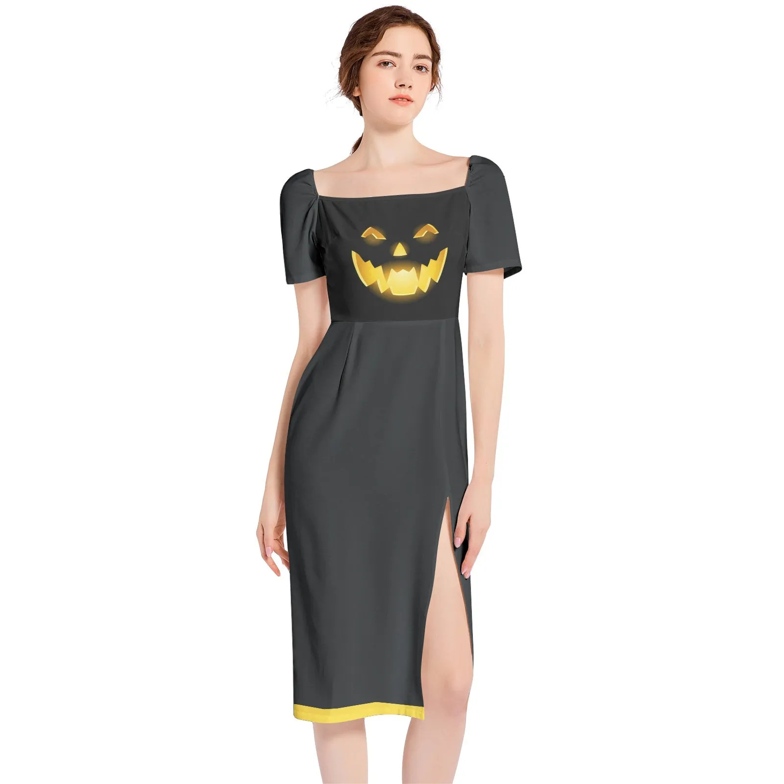 Jack O Lantern Split Thigh Midi Bodycon Dress