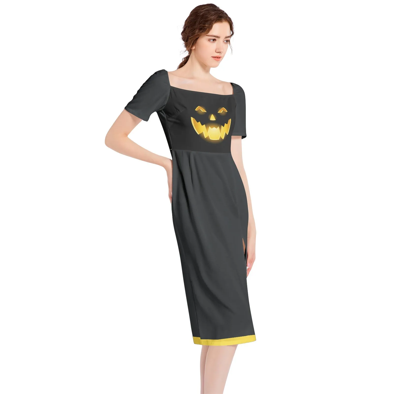 Jack O Lantern Split Thigh Midi Bodycon Dress